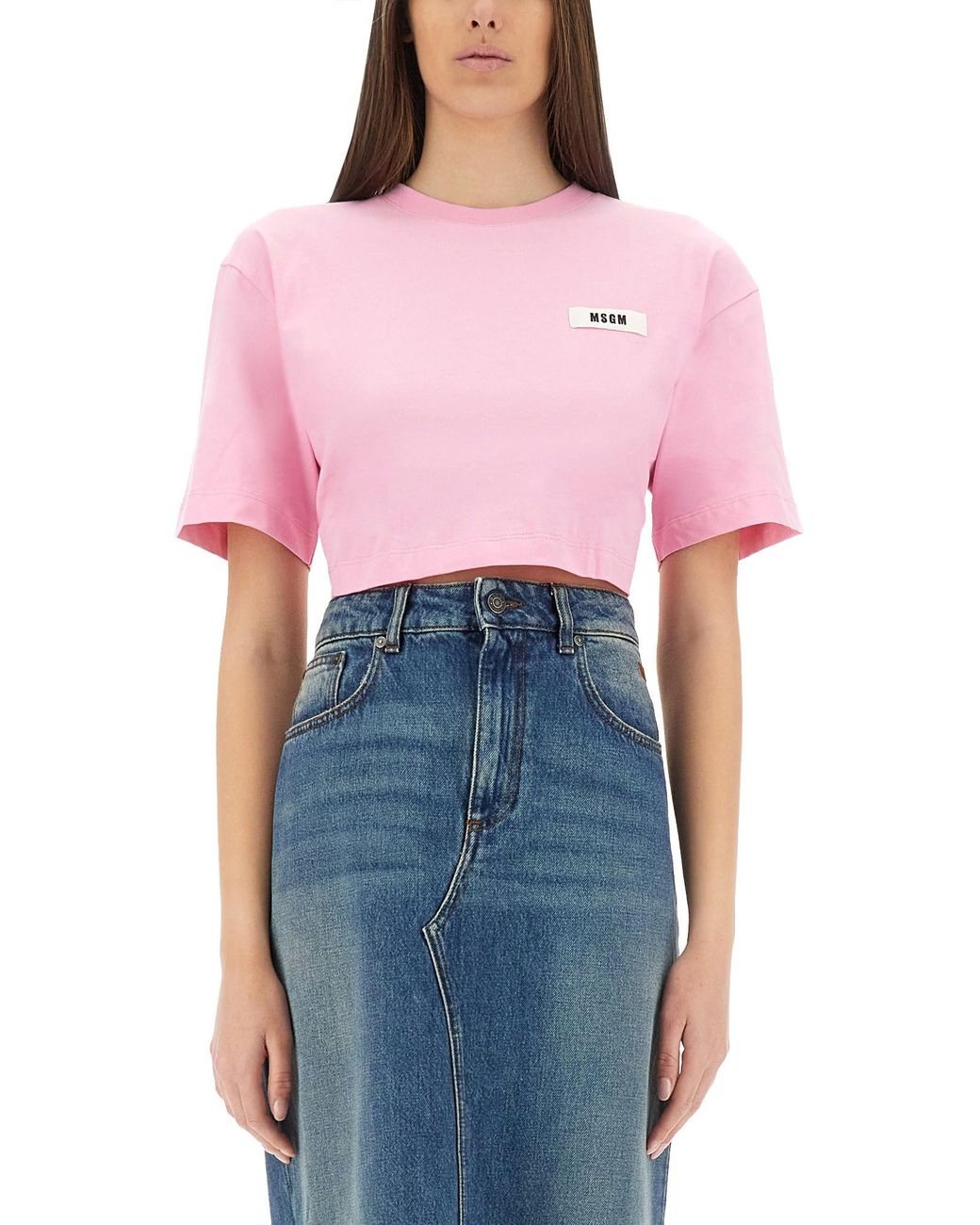 MSGM Cropped Tshirt in Pink | Lyst