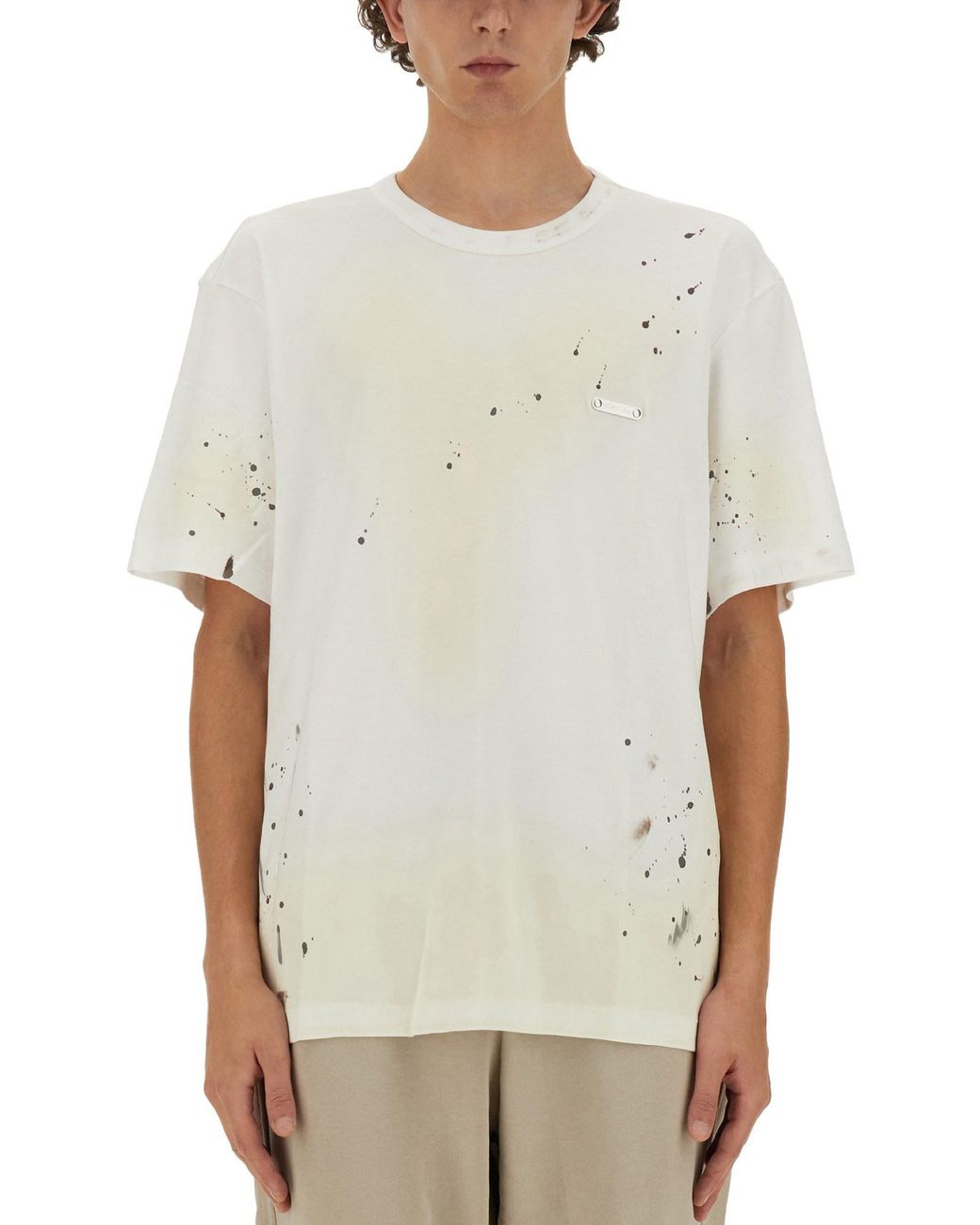 Helmut Lang White Relaxed-Fit T-Shirt With Unique Splatter Print for men
