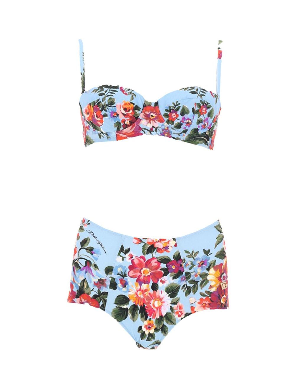 Dolce & Gabbana White Floral Print High-Waist Bikini Set