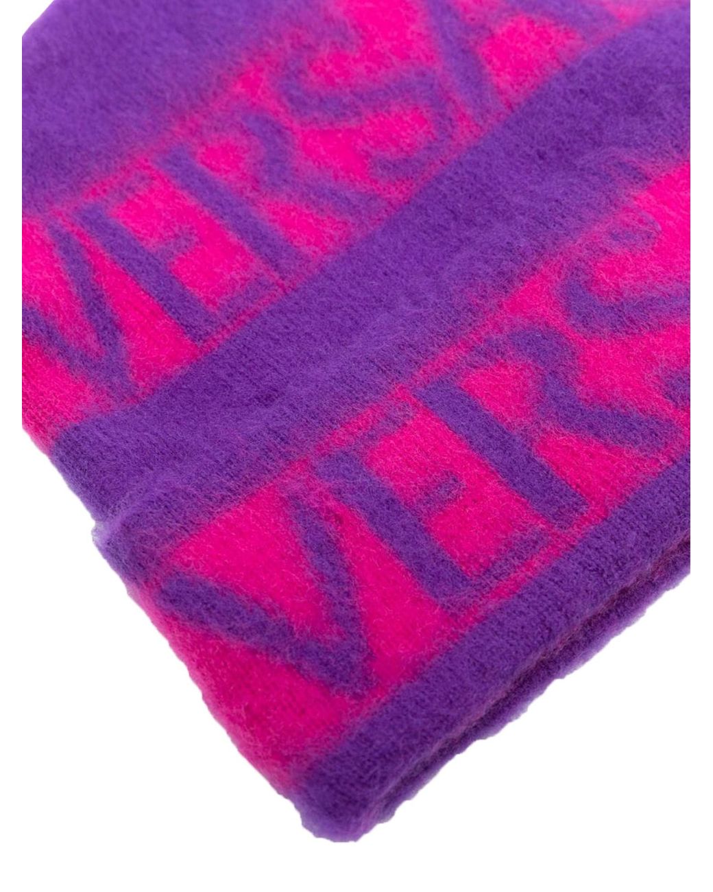 Beanie Righe Logate di Versace in Purple