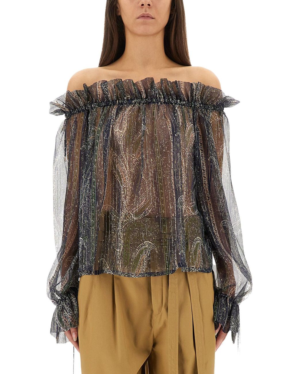 Saint Laurent Brown Lurex Silk Creponne Top