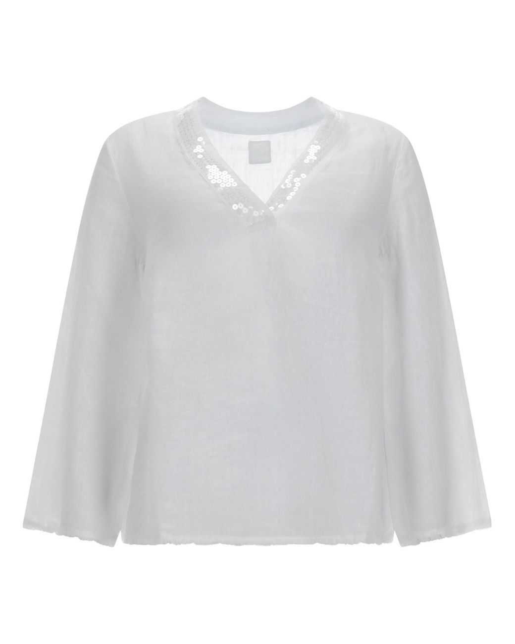 120% Lino White Camicia Con Scollo A V