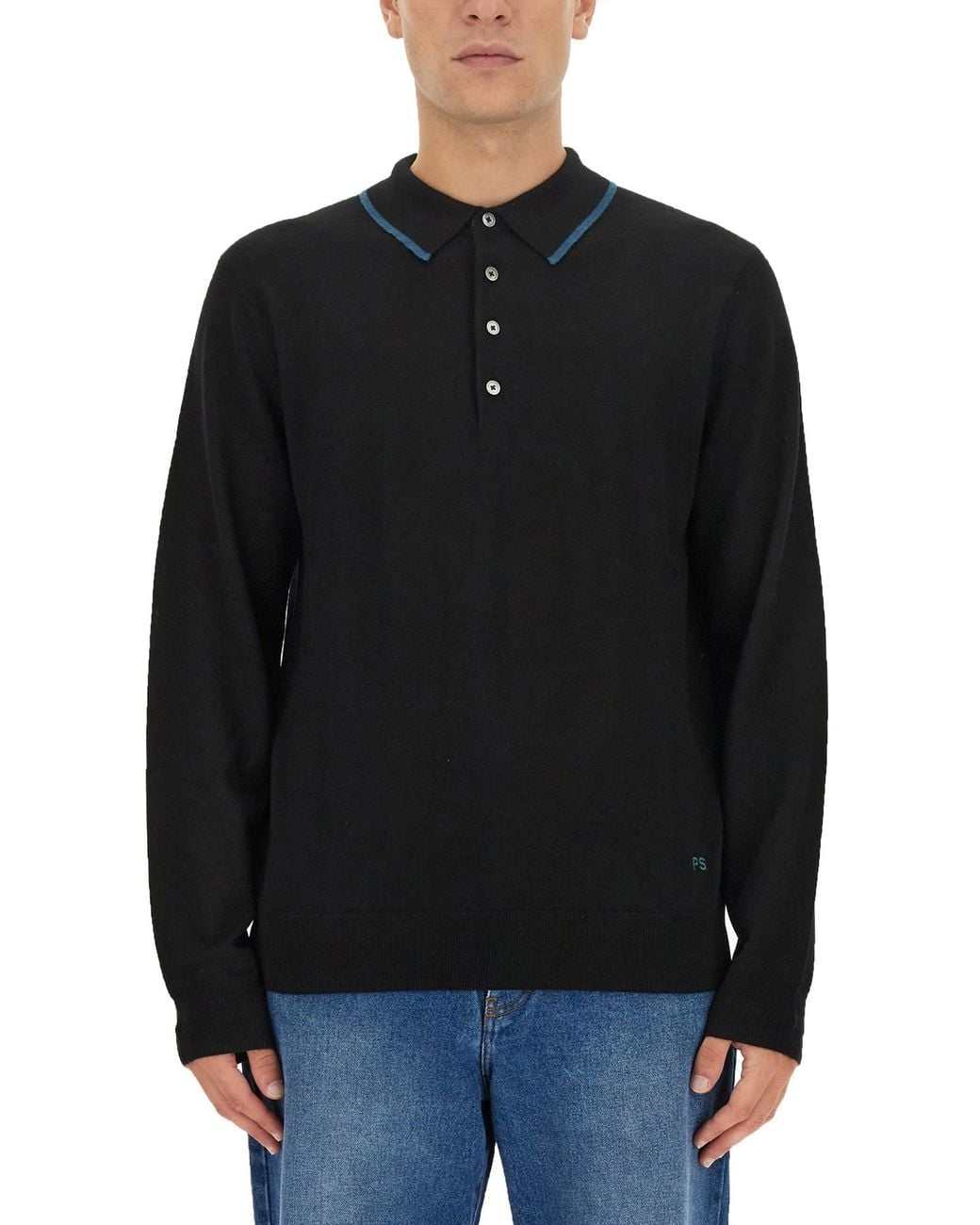 Paul Smith Black Regular Fit Merino Wool Polo for men