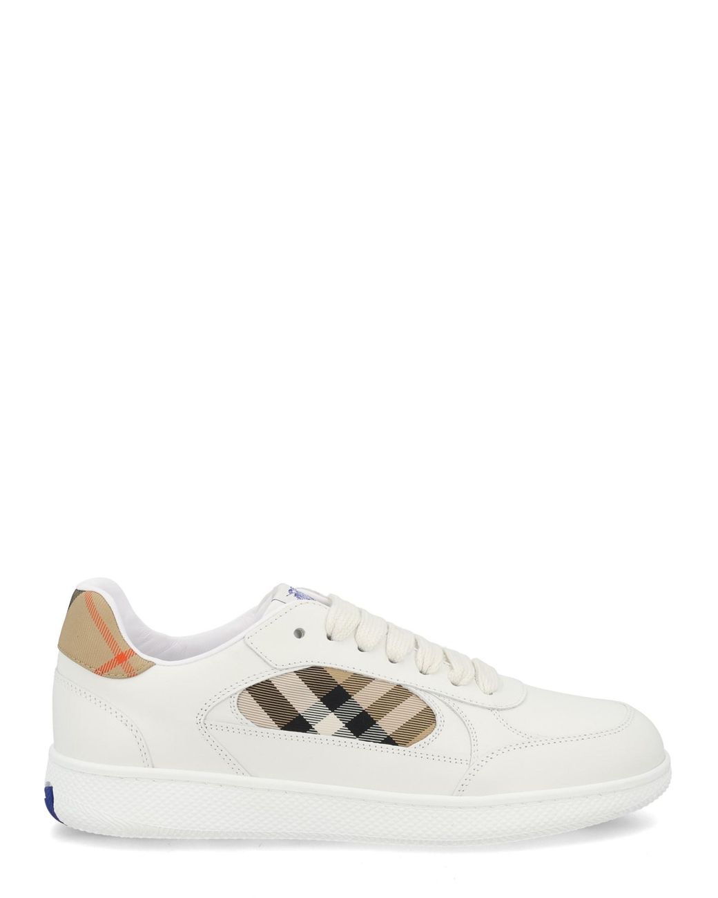 Burberry White Terrace Leather And Check Sneakers for men