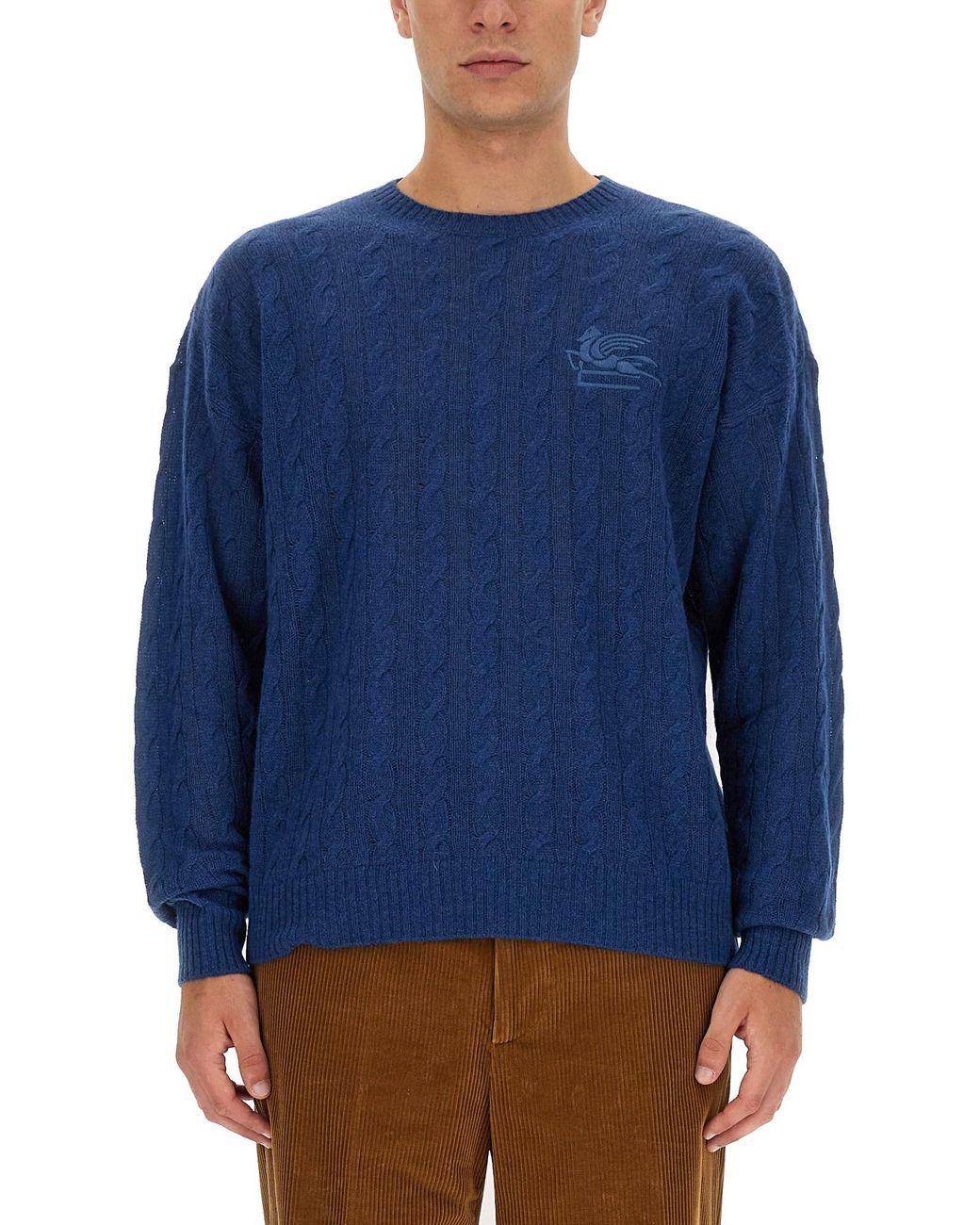 Etro Blue Regular Fit Pegasus Patterned Cashmere Shirt for men