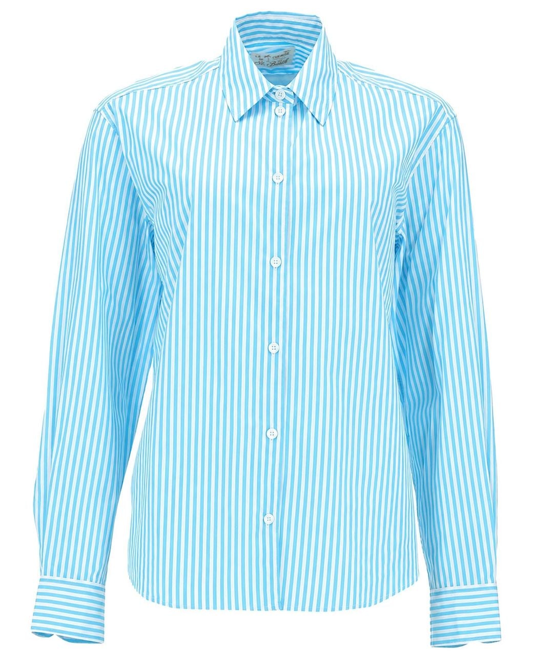 Mc2 Saint Barth Blue Light Striped Cotton Embroidered Shirt