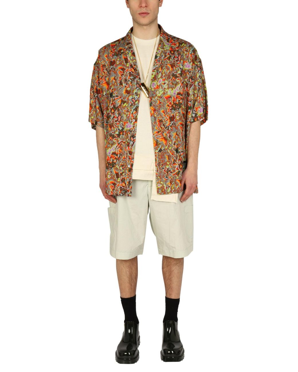 CAMICIA IN VISCOSA CON PATCH LOGO di Ambush in Brown da Uomo