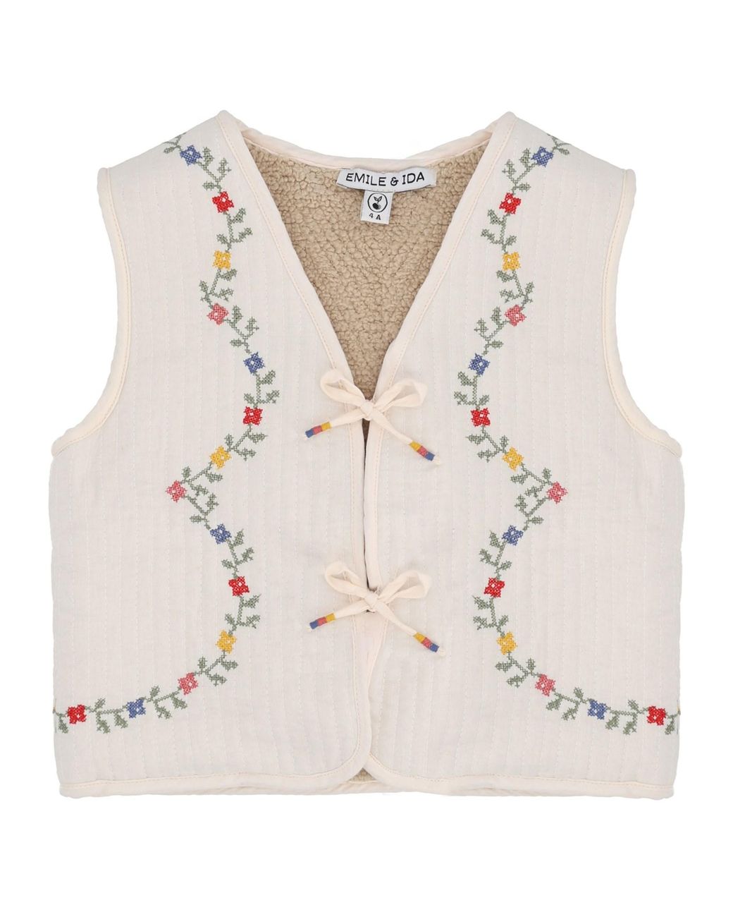 Emile Et Ida Natural Gilet Trapuntato Con Ricami Floreali