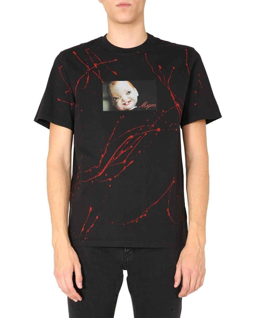 MSGM Black Graphic Doll Face Printed Crew Neck T-Shirt for men