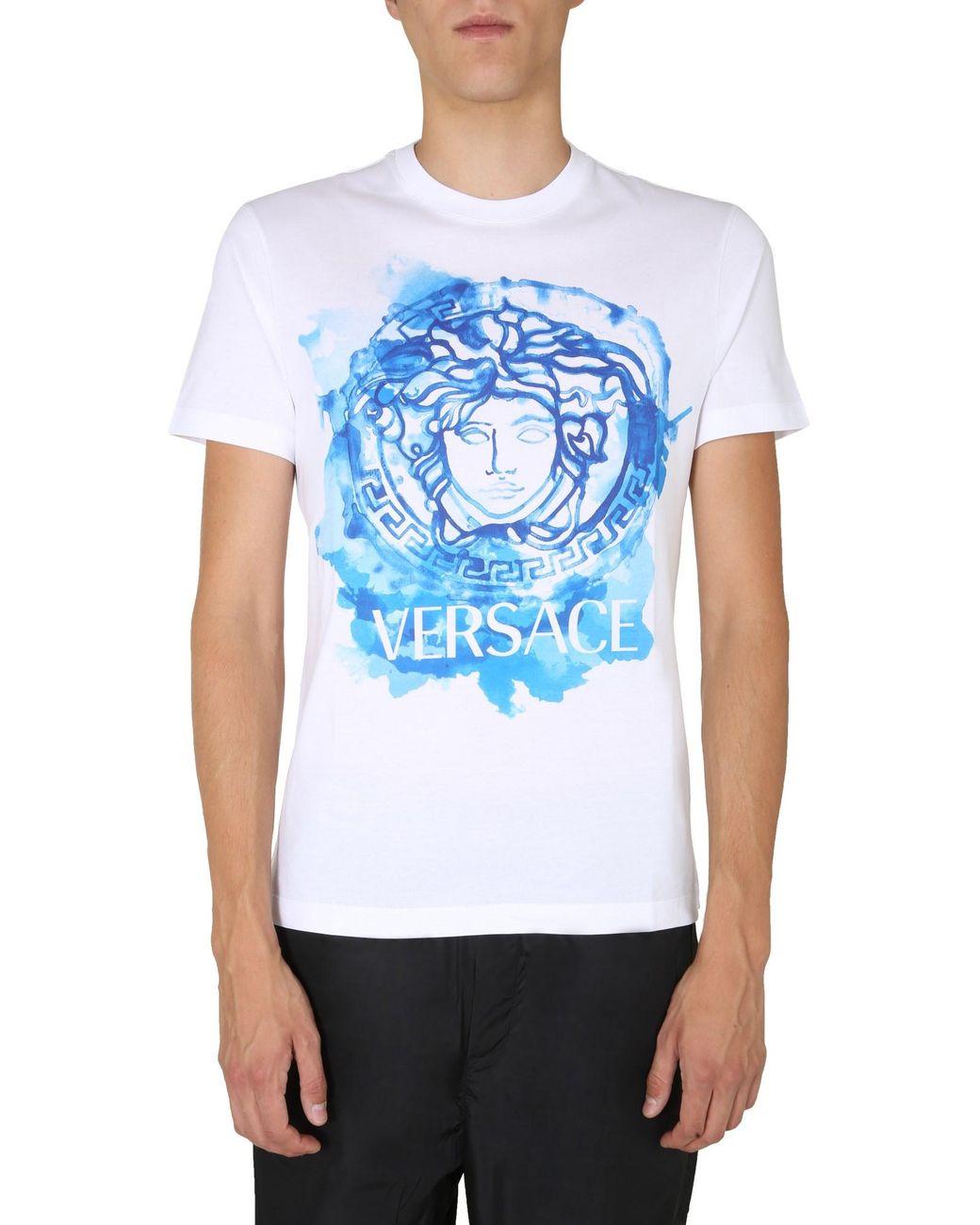 Versace Crew Neck Cotton T-shirt With Watercolor Medusa Motif in White ...