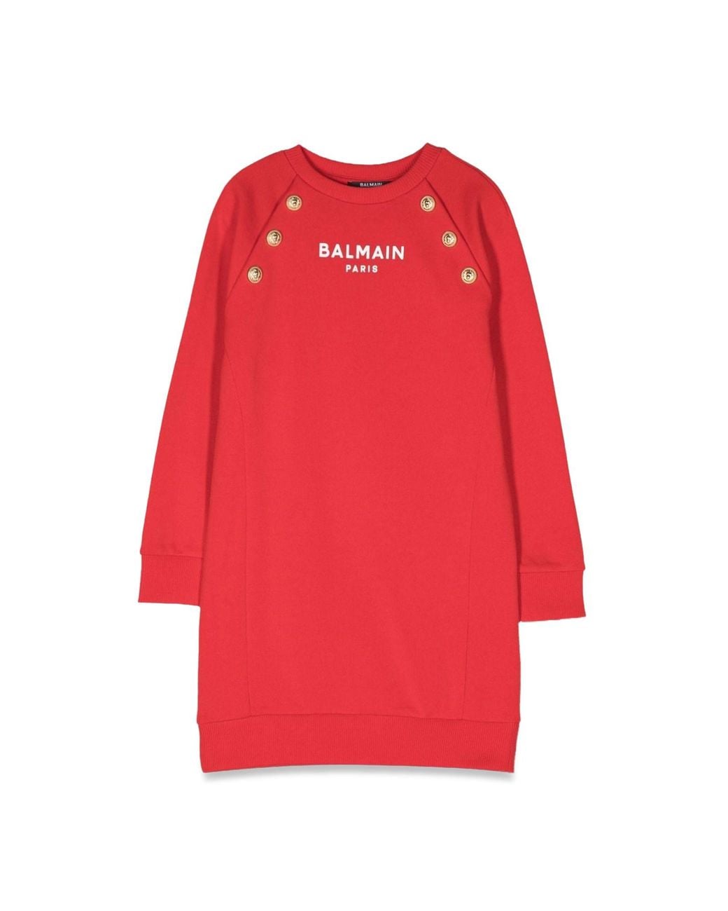 Balmain Red Ml Sweatshirt Dress Logo And Buttons