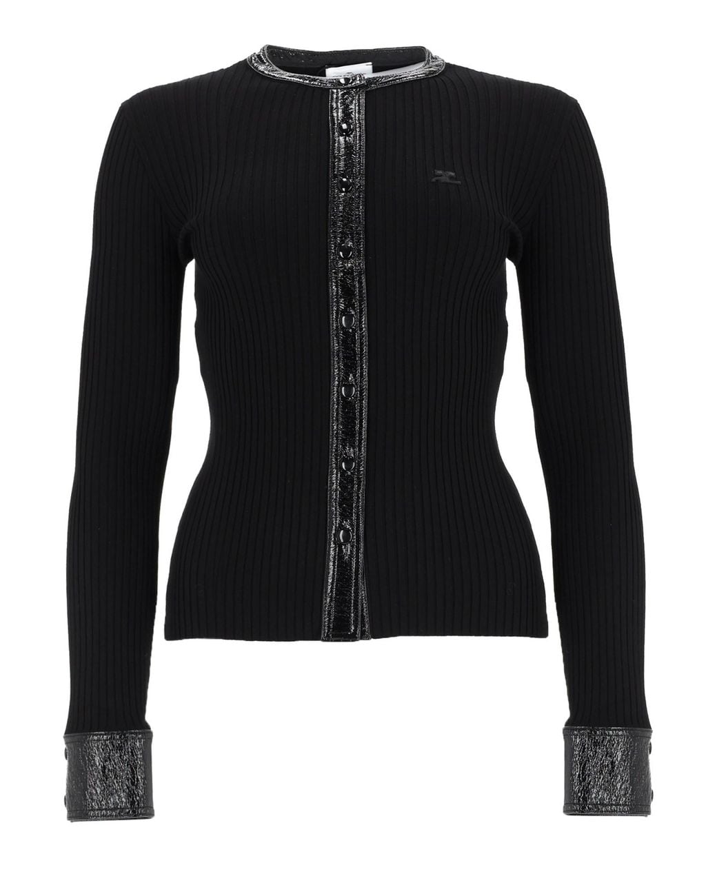 Courreges Black Cardigan A Coste Con Dettagli