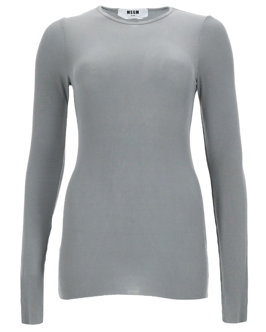 MSGM Gray Solid Round Neck T-Shirt