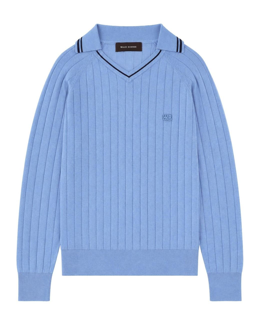 Wales Bonner Blue Polo A Coste Con Scollo A V for men