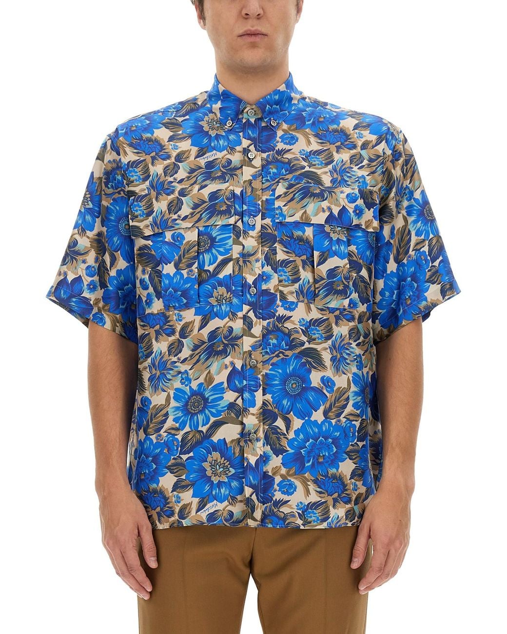 Moschino Blue Oversized Allover Print Shirt for men