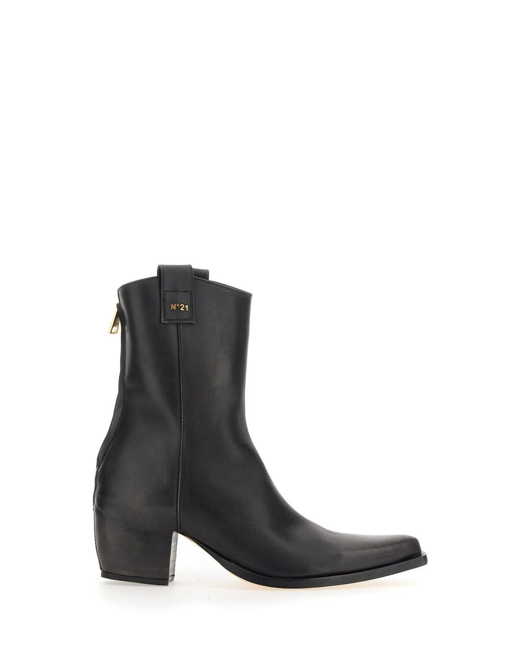 N°21 Black Pointed Toe Leather Boots With Block Heel
