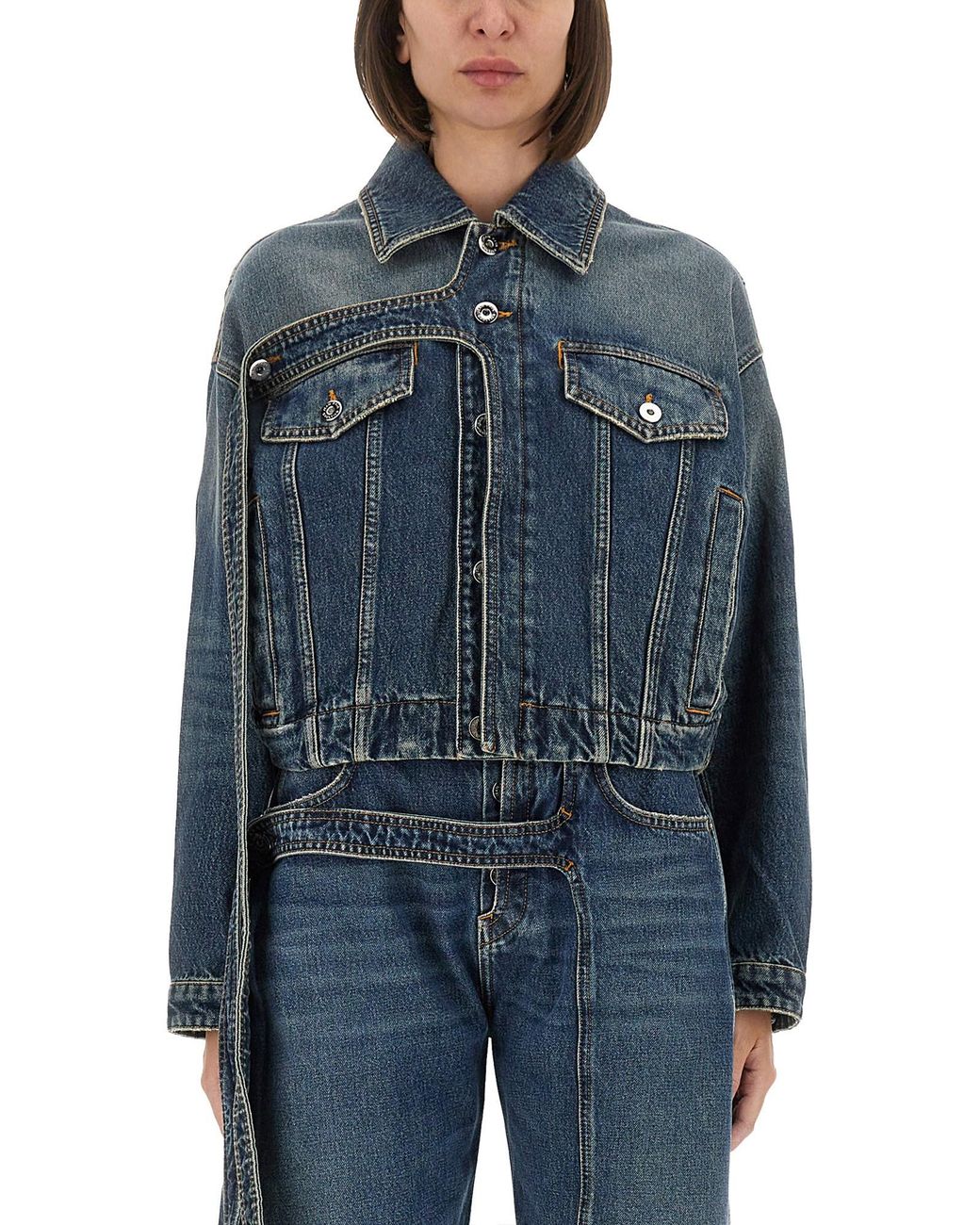 Jean Paul Gaultier Blue Cropped Oversized Denim Jacket With Classic Collar