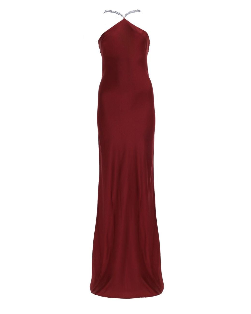 Staud Red Floor-Length Burgundy Dress With Halter Neckline And Chain Straps