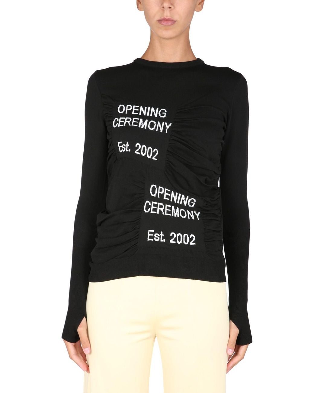 Opening Ceremony Black Crew Neck Technical Fabric Sweater With Embroidered Logo Box