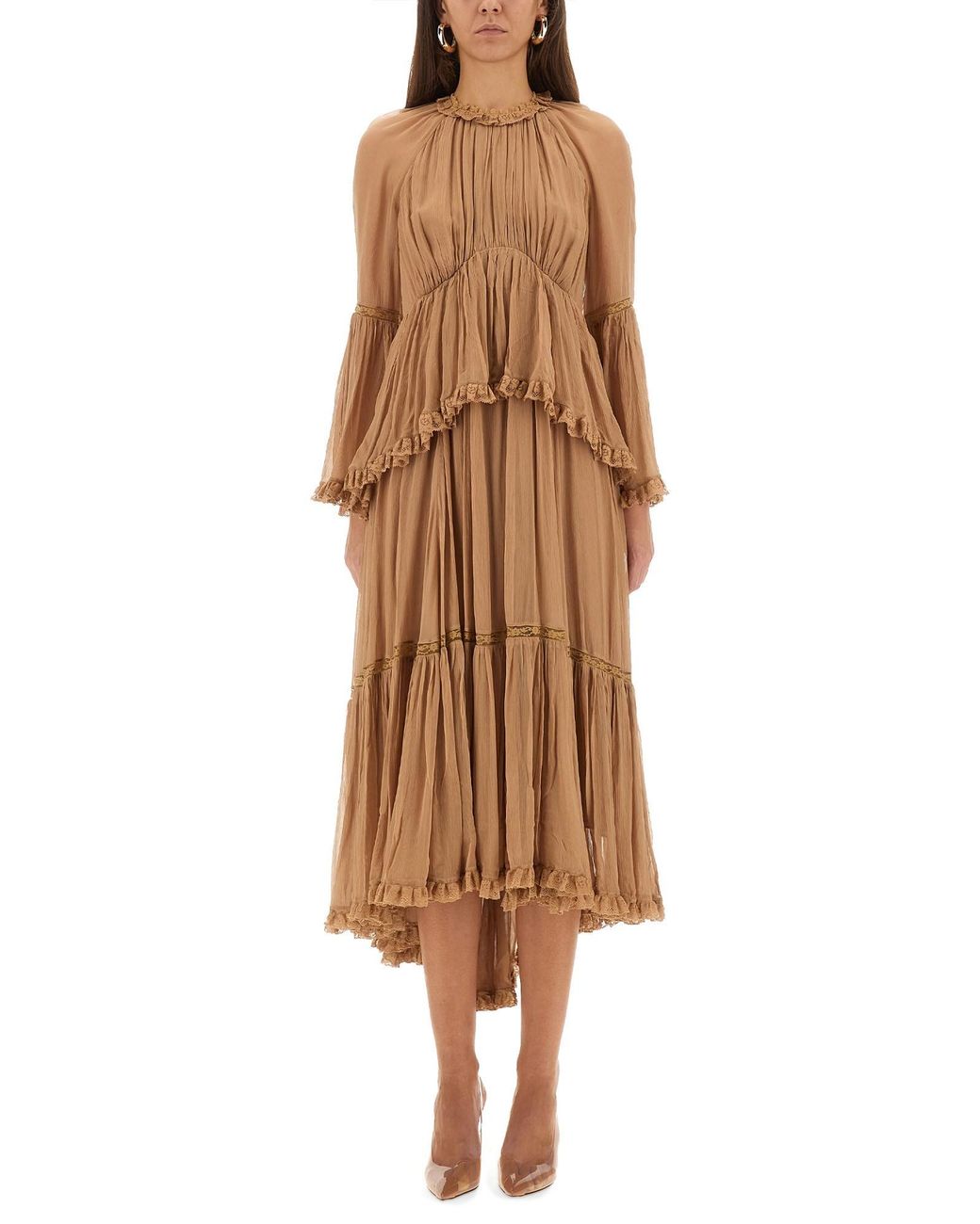 Zimmermann Brown Hypnotic Peplum Ruffle Dress