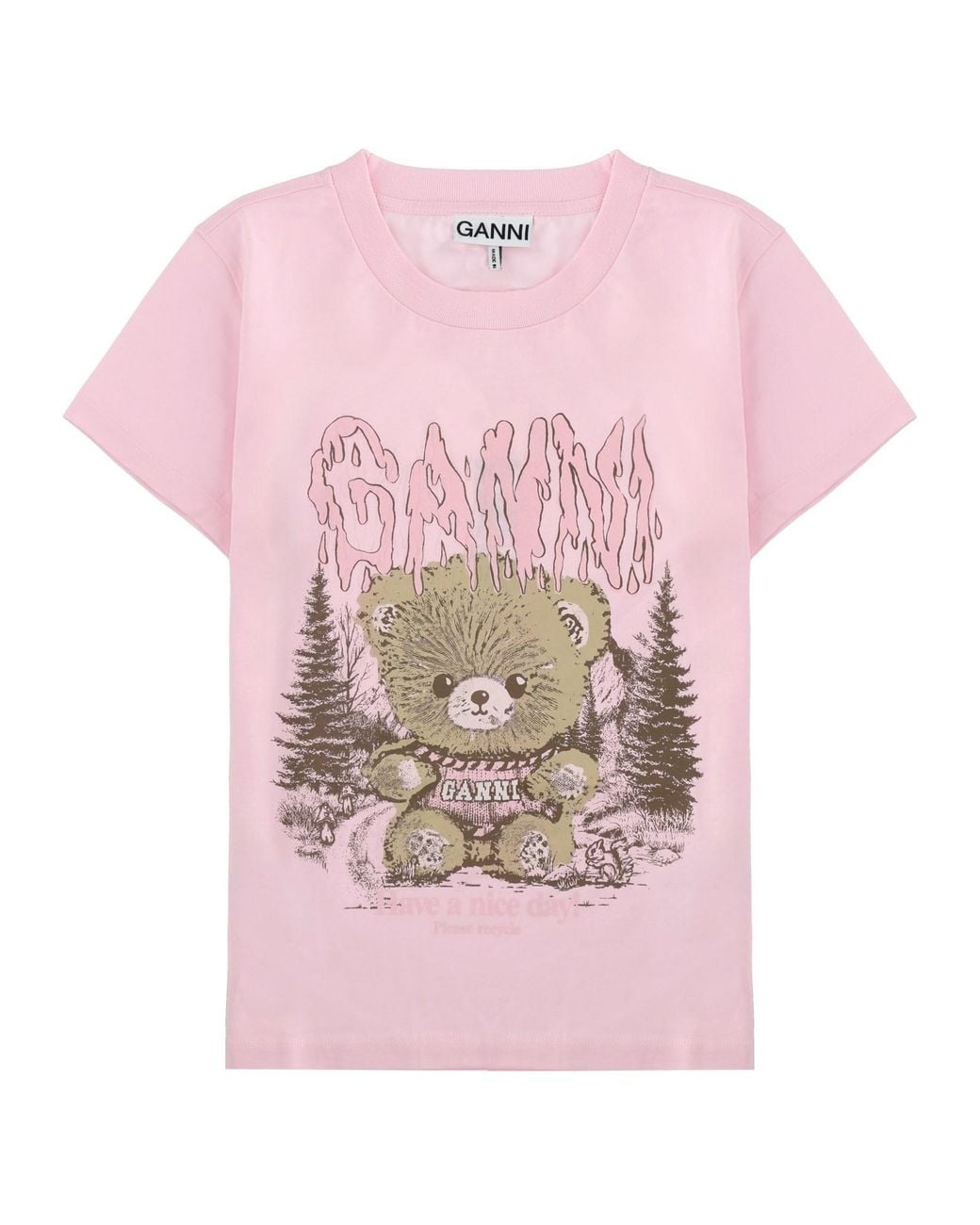 Ganni Pink T-Shirt Con Stampa