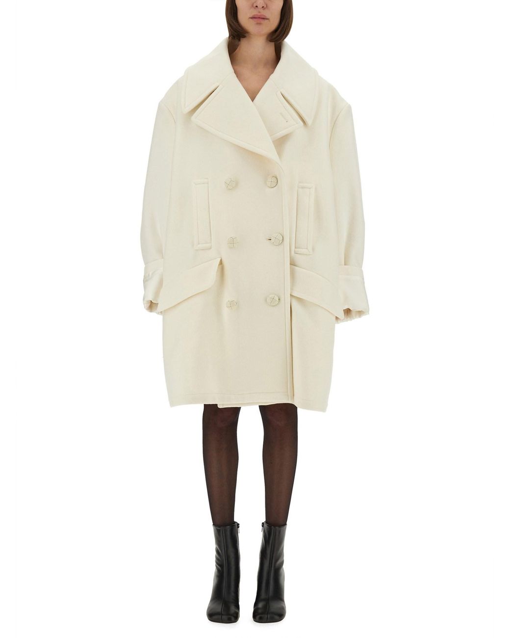 MM6 by Maison Margiela Natural Double-Breasted Oversized Wool Coat With Large Buttons