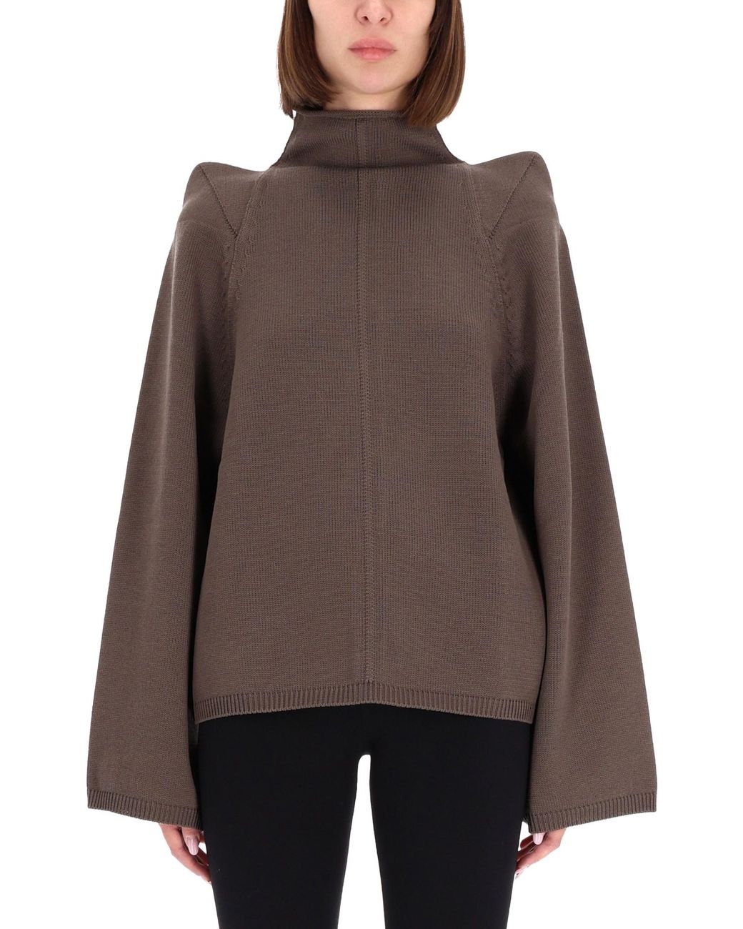Rick Owens Brown Solid Turtle Neck Top