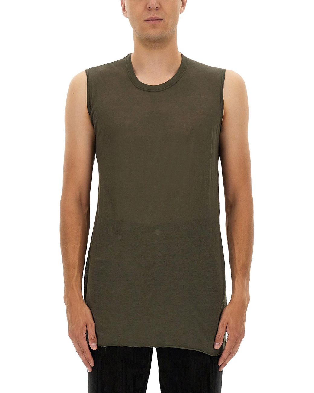 Rick Owens Green Sleeveless Relaxed-Fit Cotton Top With Longer Hemline for men