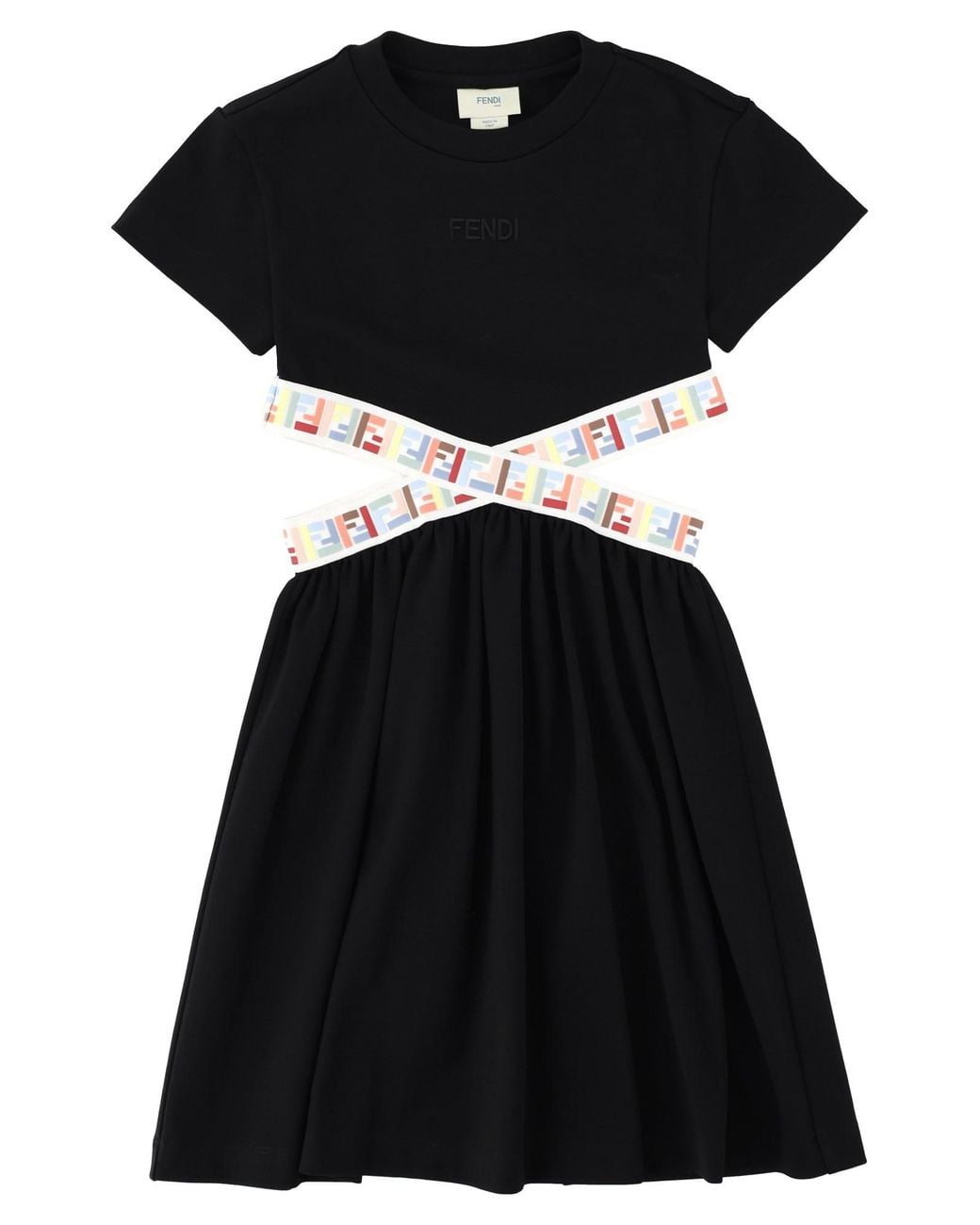 Fendi Black Abito Con Bande Incrociate Elasticizzate Con Logo Ff