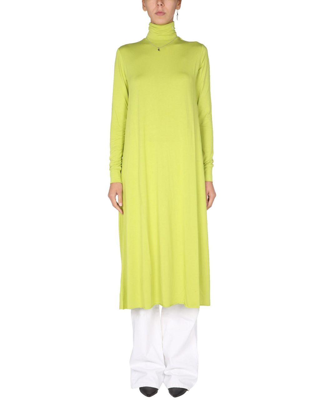 Raf Simons Yellow Jersey Long Dress With Embroidered Details Cotton