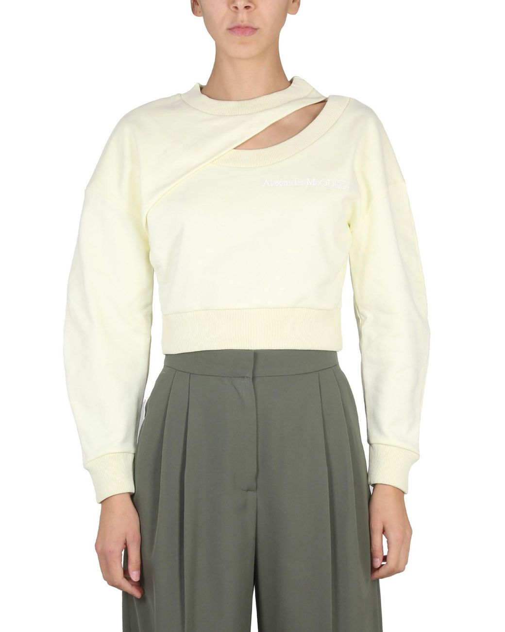 McQueen White Cropped Sweatshirt With Cut-Out Detail