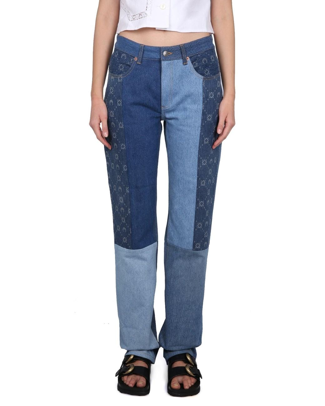 MARINE SERRE Blue Denim Jeans With Button Closure