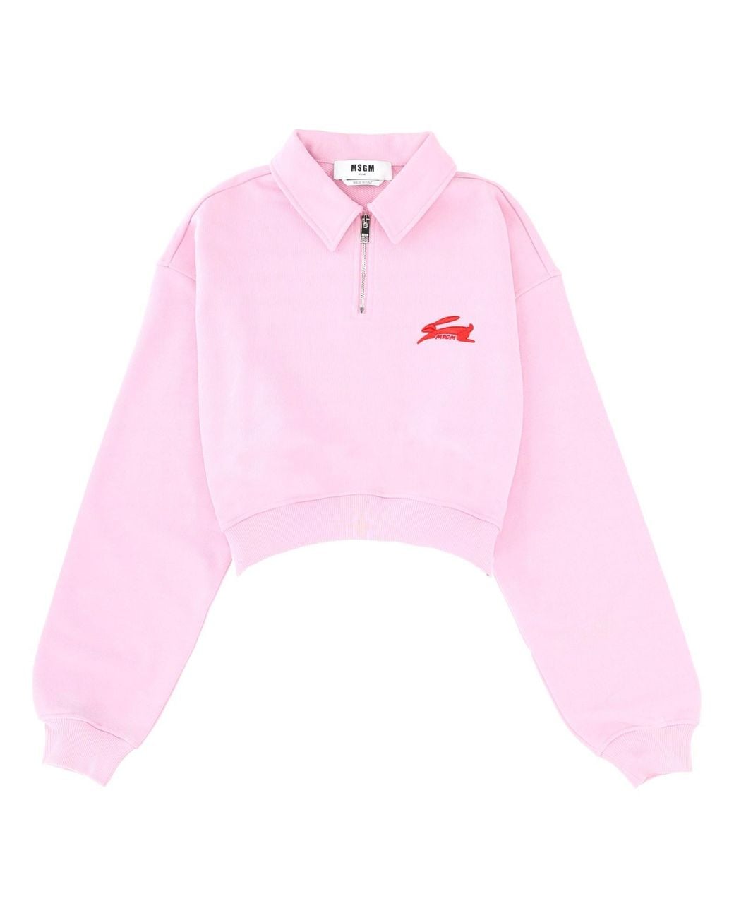 MSGM Pink Logo Shirt Collar Sweatshirt