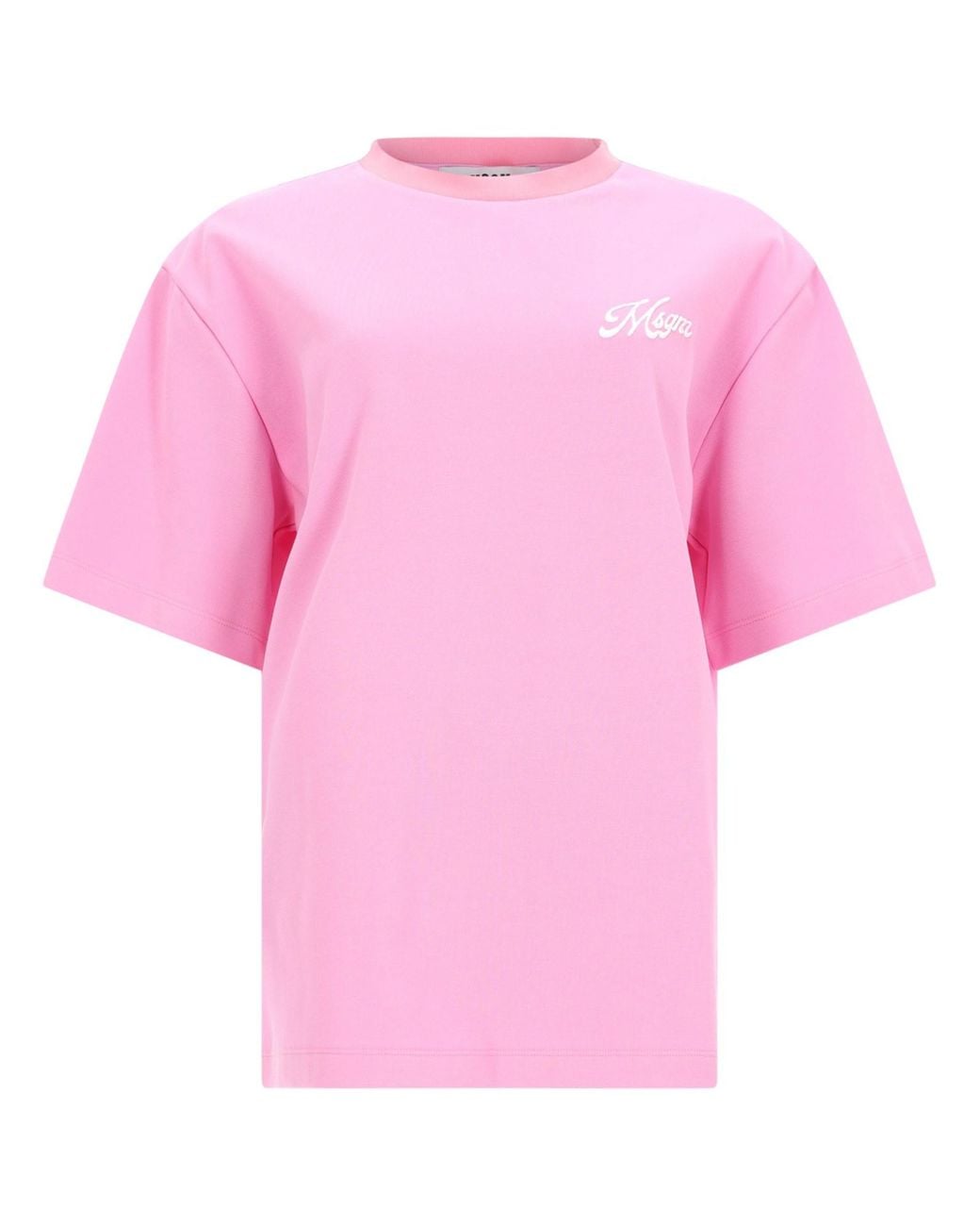 MSGM Pink Logo Crew Neck T-Shirt