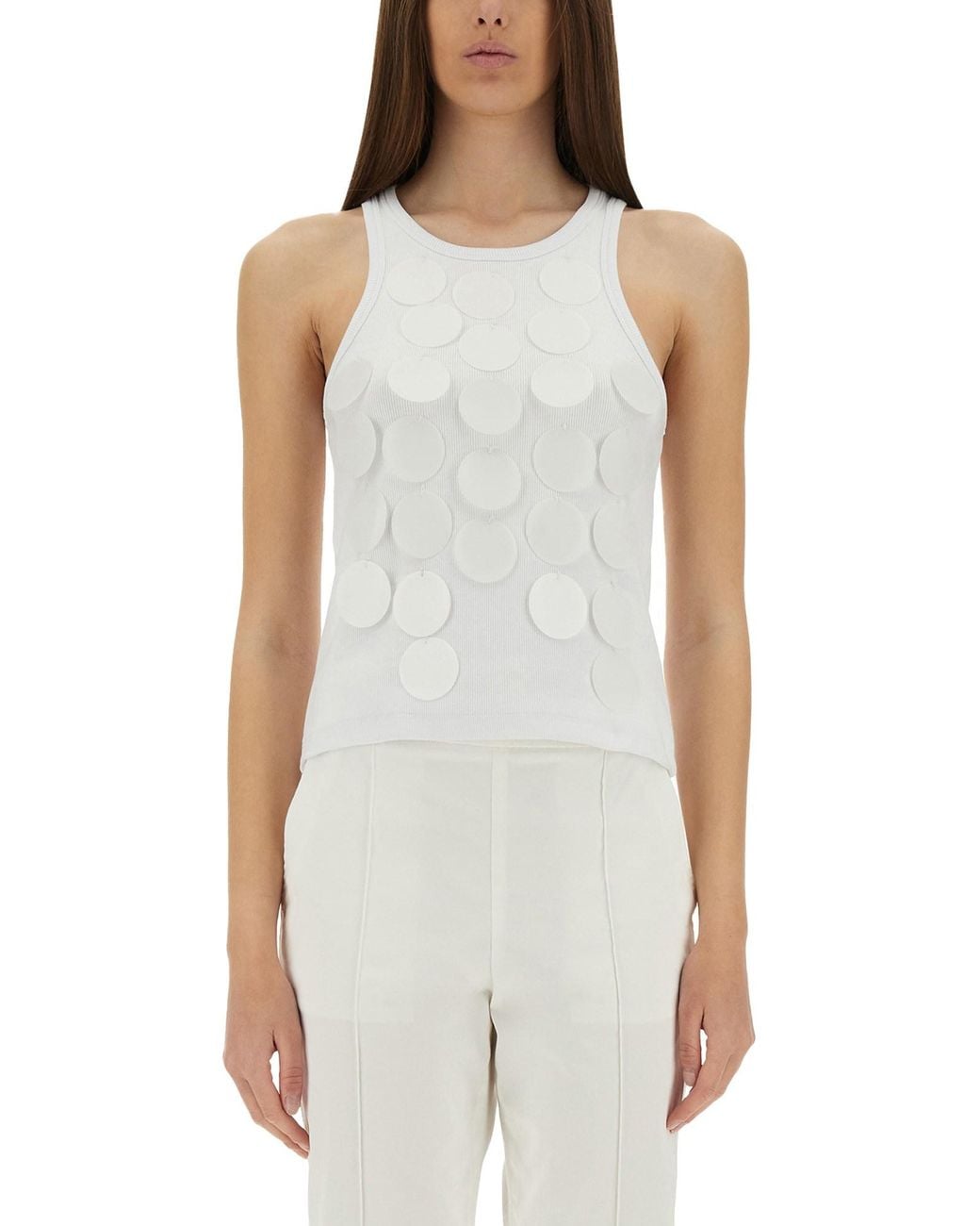 MSGM White Ribbed Cotton Top