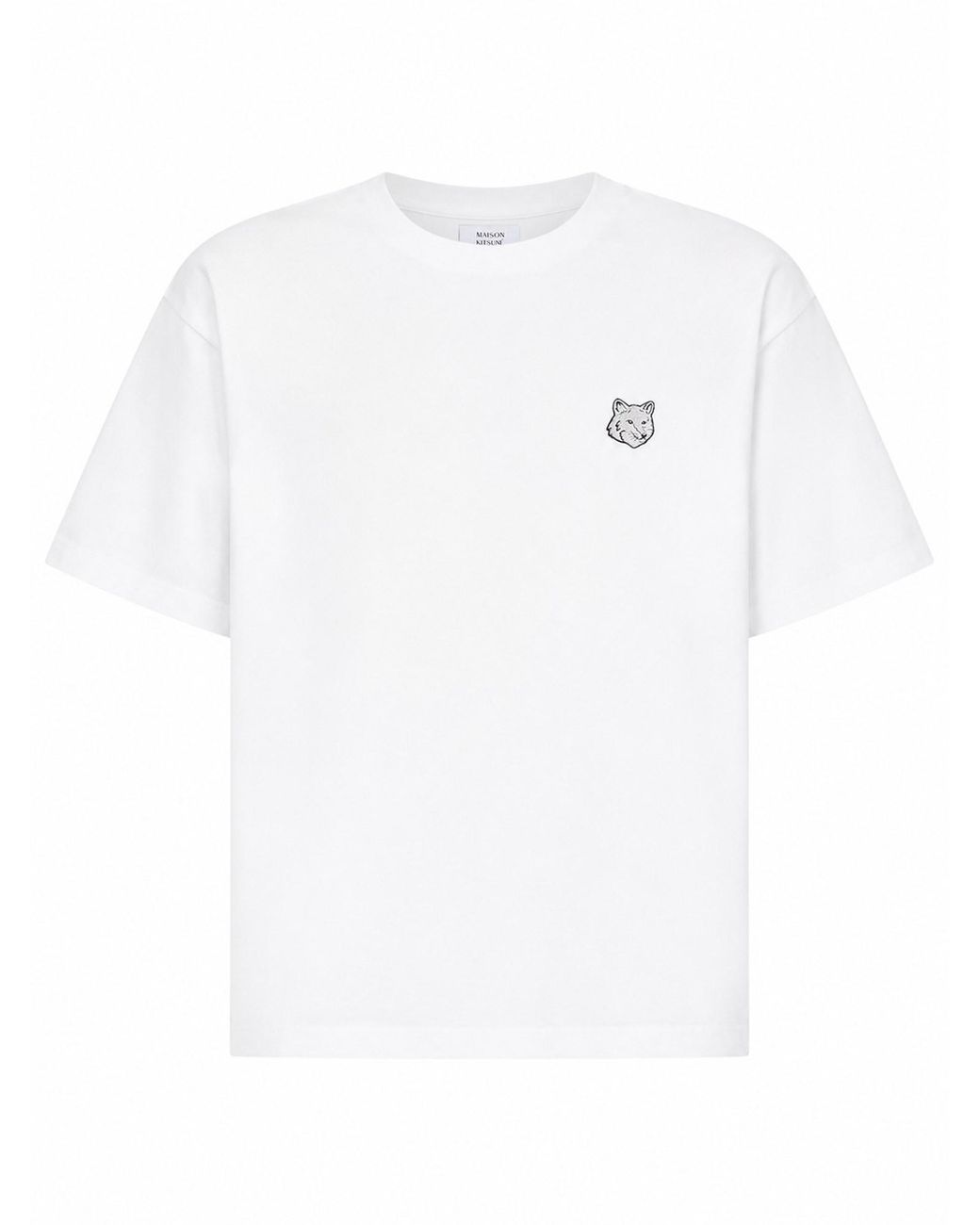 Maison Kitsuné White Oversized T-Shirt With Fox Patch for men