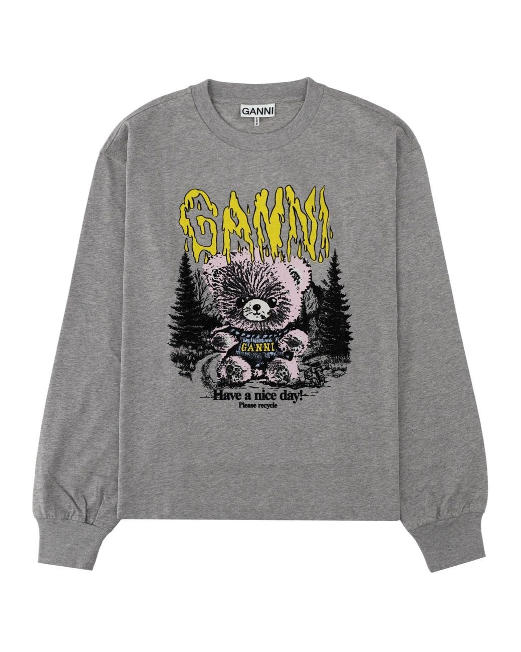 Ganni Gray T-Shirt Con Stampa