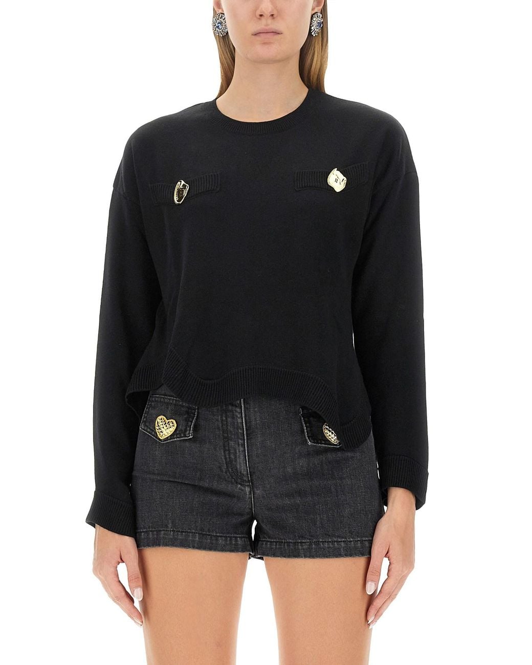 Moschino Black Cropped Virgin Wool T-Shirt