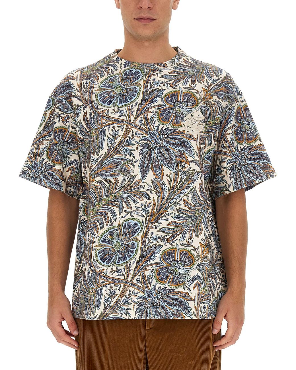 Etro Gray Floral Print Regular Fit T-Shirt for men