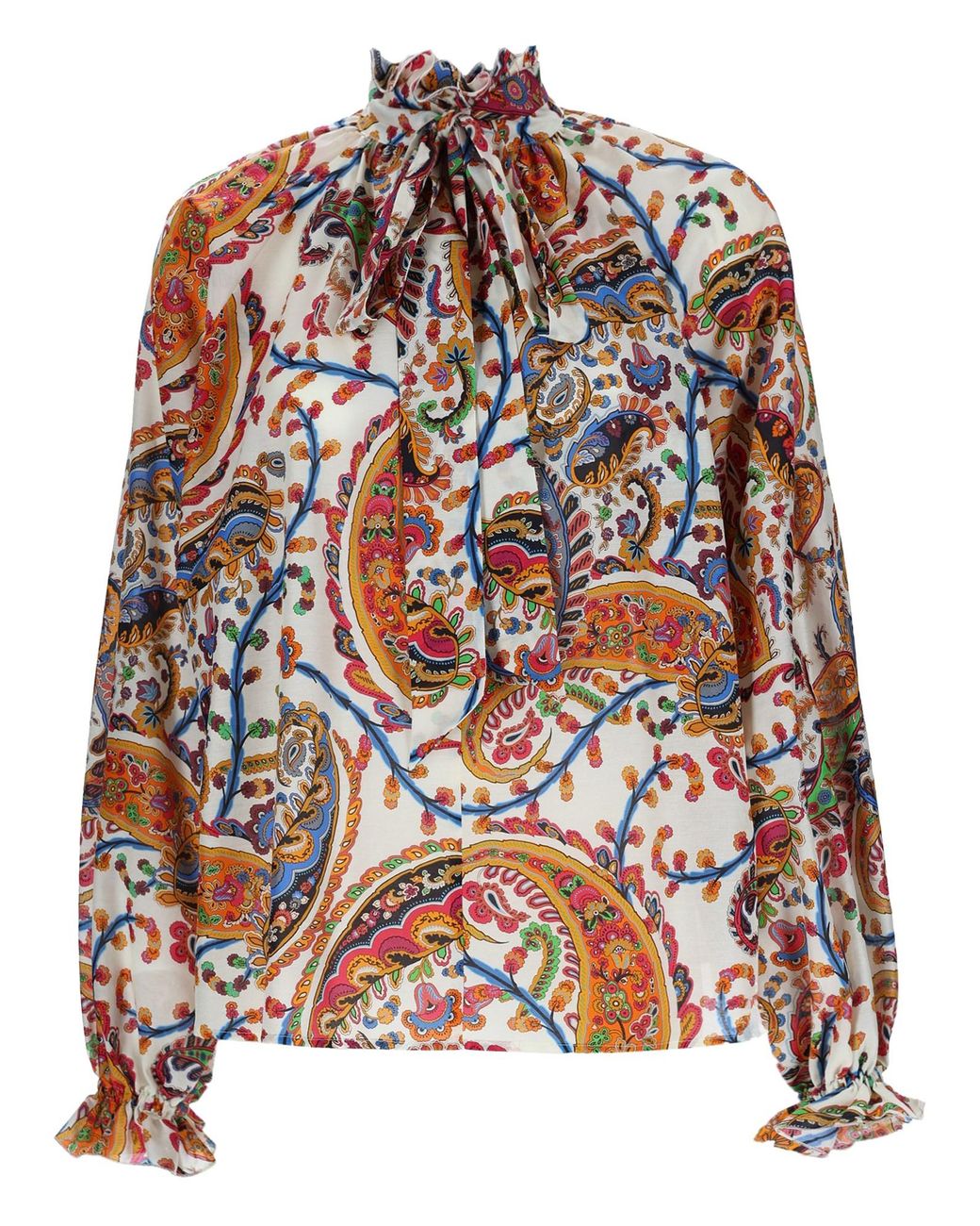 Etro Multicolor Paisley Print Tie-Neck Blouse