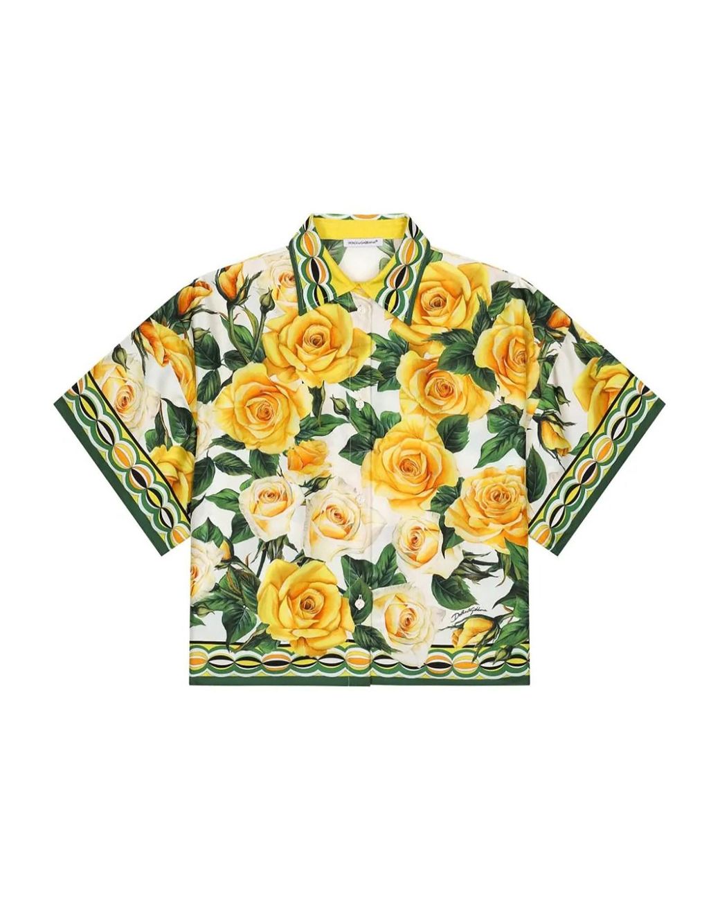 Dolce & Gabbana Yellow Mini Short Sleeve Silk Shirt For Girls