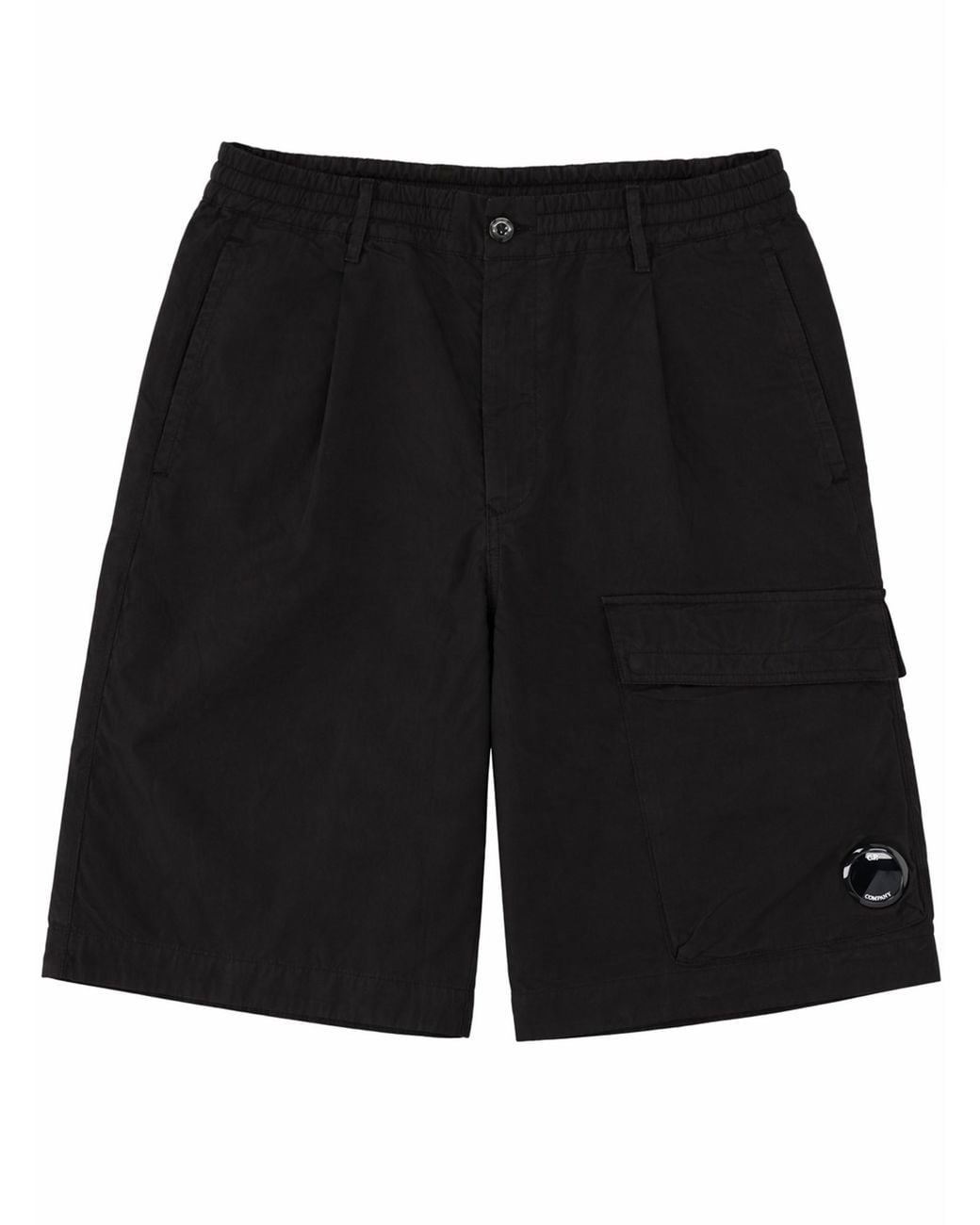 C P Company Black Shorts Cargo Con Patch Logo for men