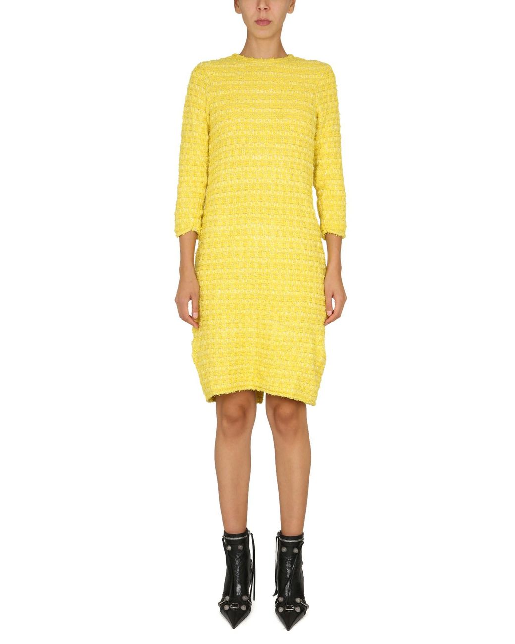 Balenciaga Yellow Tweed Knit Back-to-front Short Dress