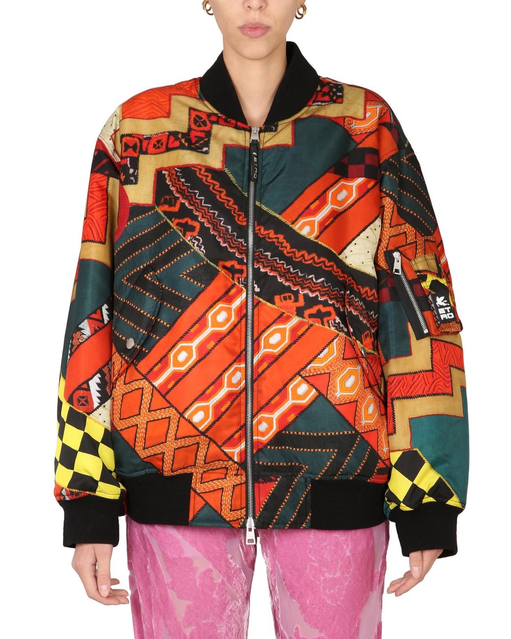 Etro Orange Patchwork Bomber Jacket For