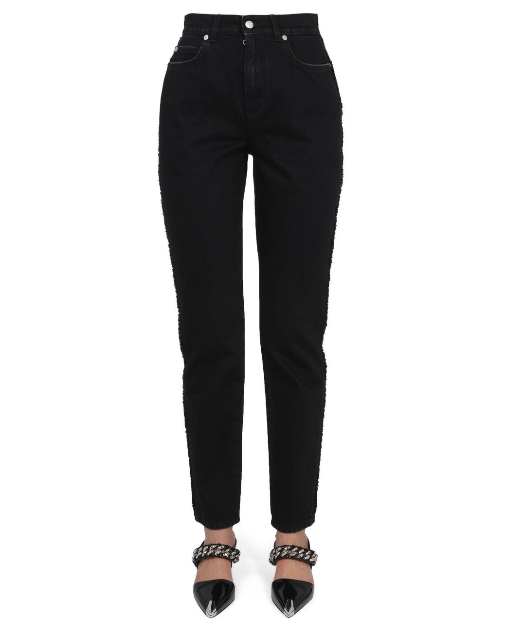 McQueen Black Boyfriend Jeans With Zipper And Button Closure
