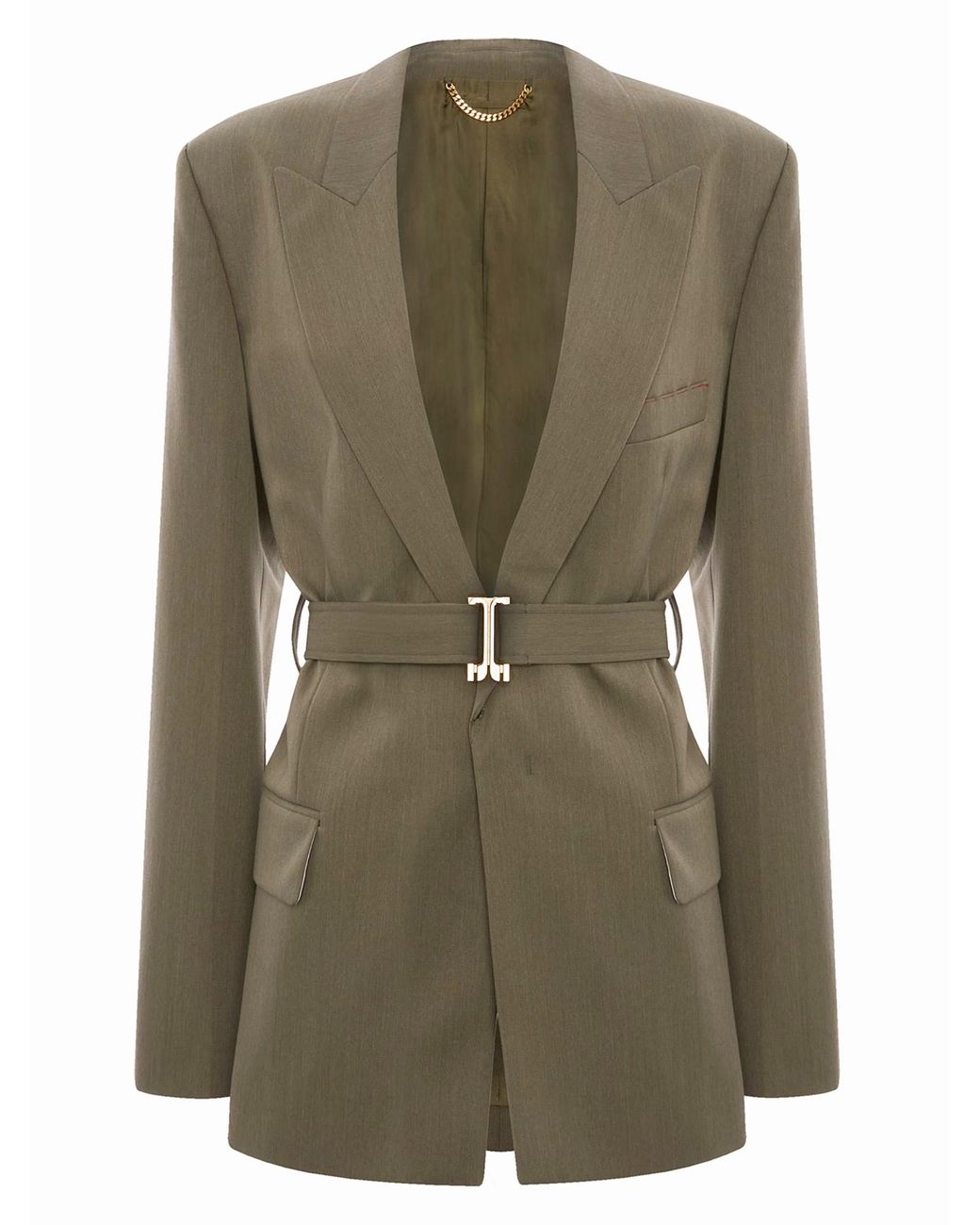 Victoria Beckham Green Tailored Blazer With Belt Wool Jacket