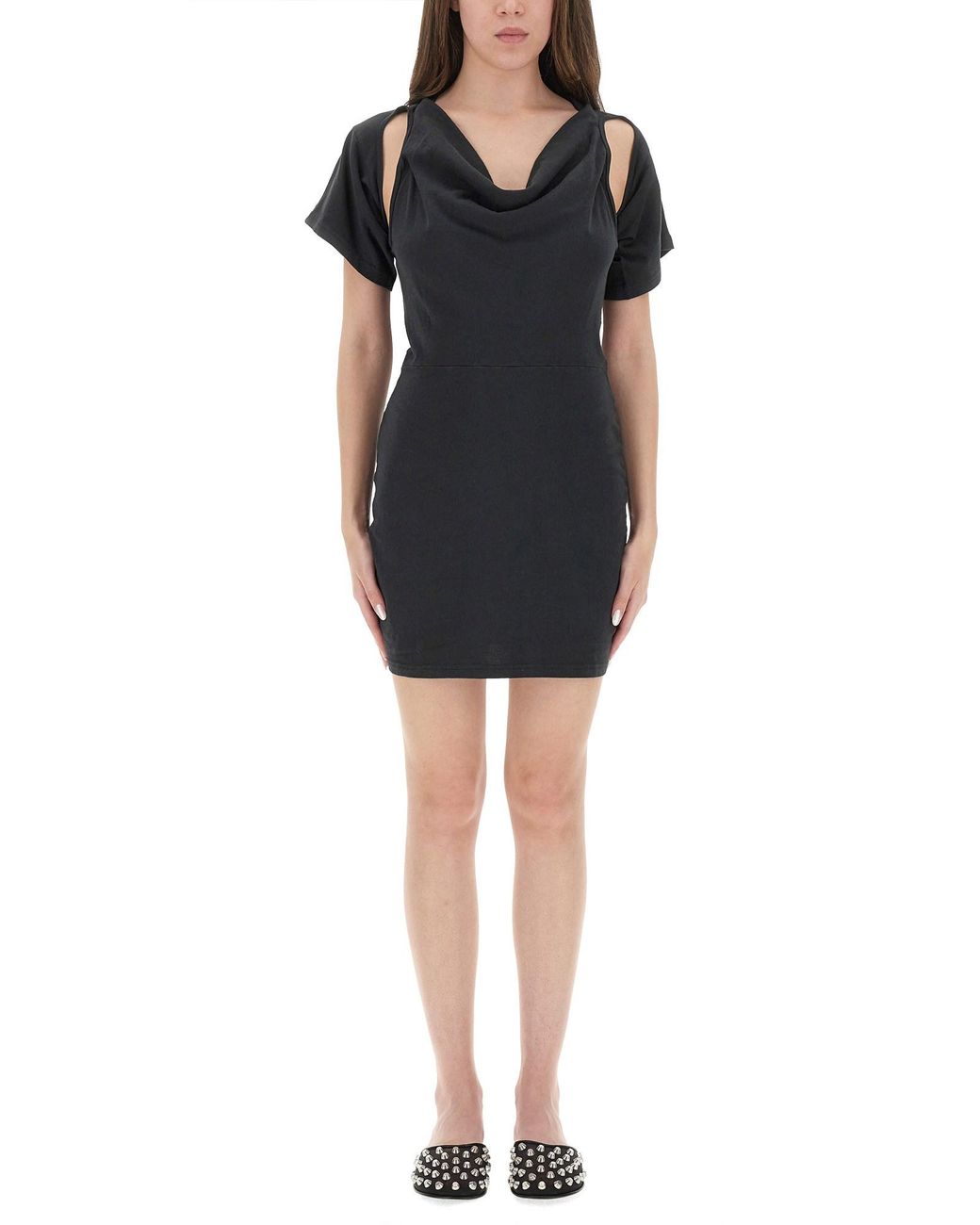 T By Alexander Wang Black Deconstructed Short Dress Organic Cotton