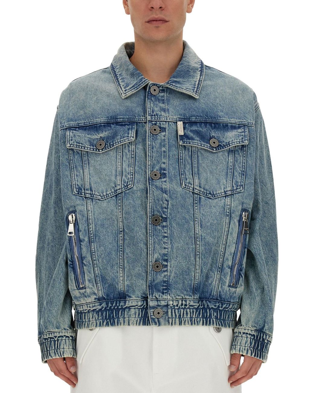 Balmain Blue Faded Cotton Denim Jacket for men