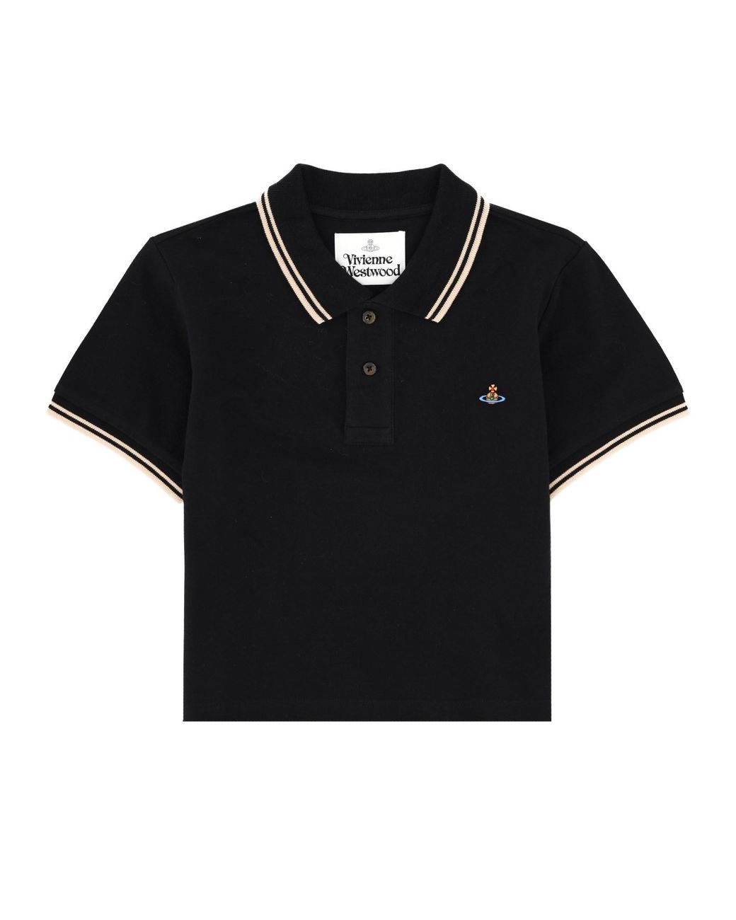 Vivienne Westwood Black Cropped Striped Cotton Polo Shirt