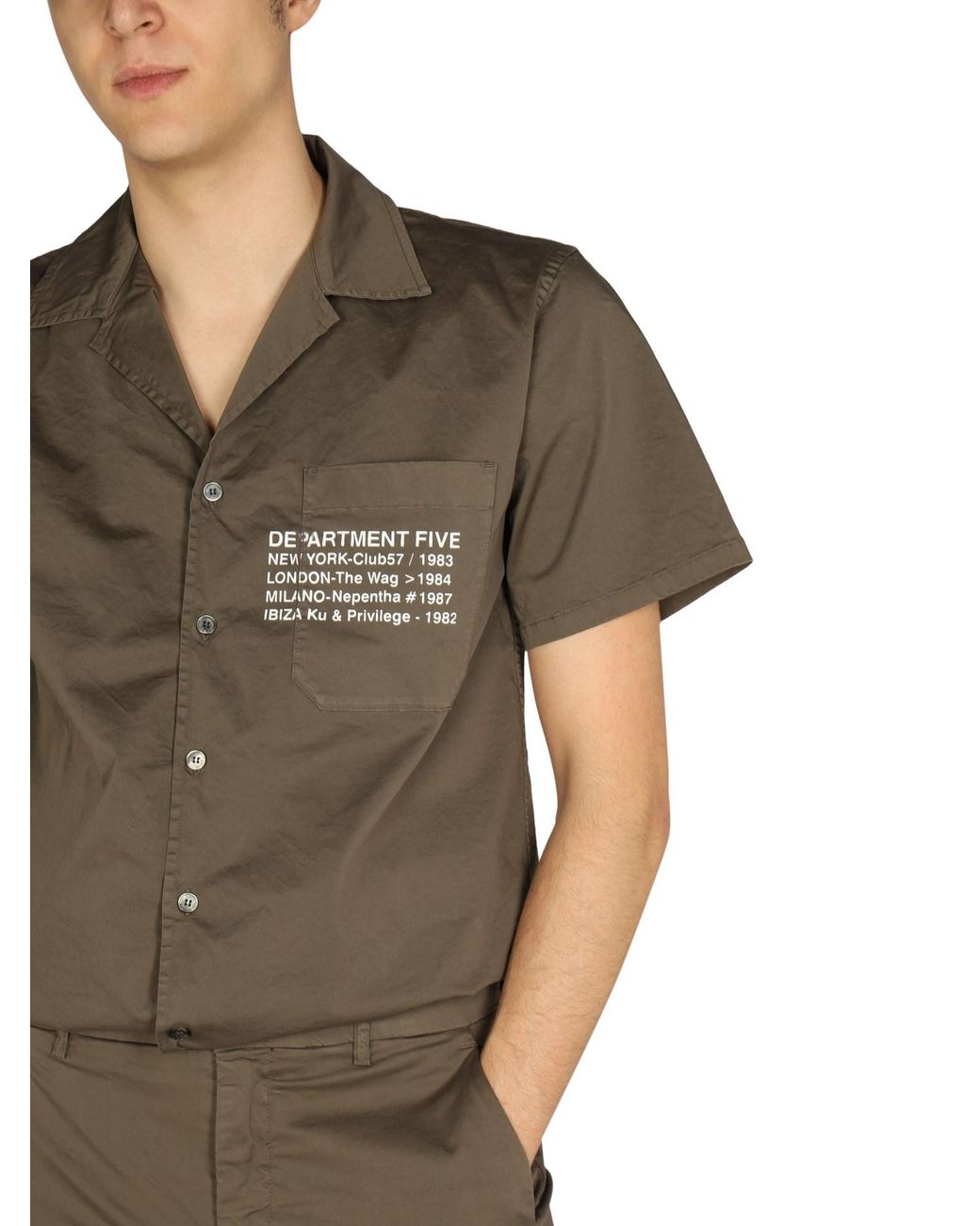 CAMICIA HAWAIANA IN COTONE CON STAMPA LOGO di Department 5 in Green da Uomo